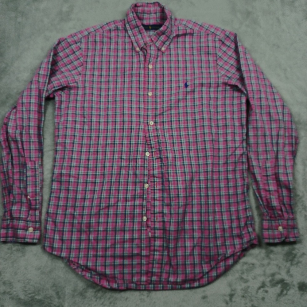 Ralph‎ Lauren Shirt Mens Medium Pink Plaid Button Down Preppy Long Sleeve